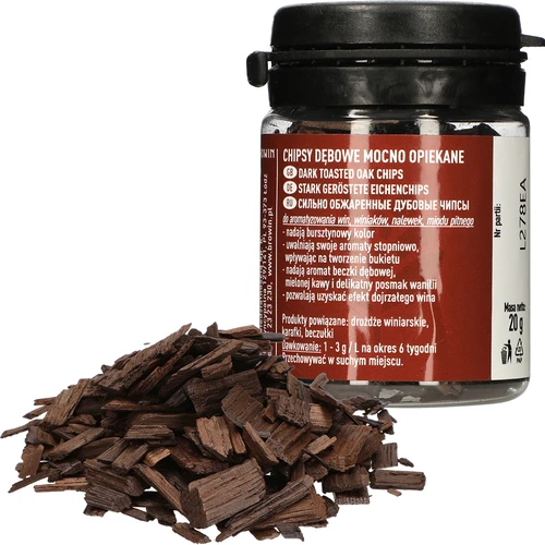 Sterk geroosterde eiken vlokken, 20 g - 3 ['sterk geroosterde eiken chips', ' eiken chips', ' eiken vlokken', ' vlokken voor wijn', ' eiken vlokken voor wijn', ' wijn verouderen', ' wijn aromatiseren', ' voor alcohol', ' toevoegingen voor alcohol', ' smaaktoevoegingen']