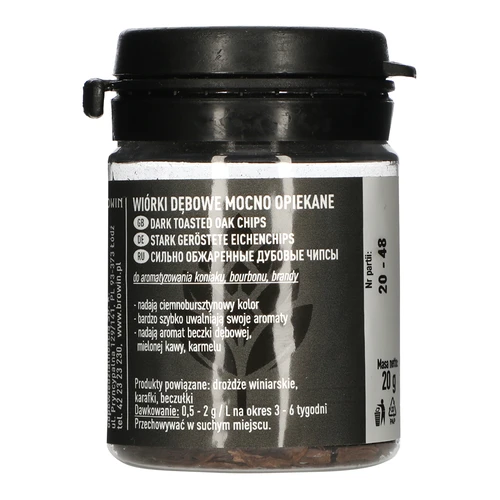 Sterk geroosterde eiken vlokken, 20g  - 1 ['eiken chips', ' sterk geroosterde eiken chips', ' eiken vlokken', ' voor alcohol', ' toevoegingen voor alcohol', ' smaaktoevoegingen', ' geroosterde eiken vlokken', ' sterk geroosterde eiken chips', ' aromatisering van wijnen', ' aromatisering van bieren', ' aromatisering van alcohol', ' voor bourbon', ' voor brandy', ' voor cognac']