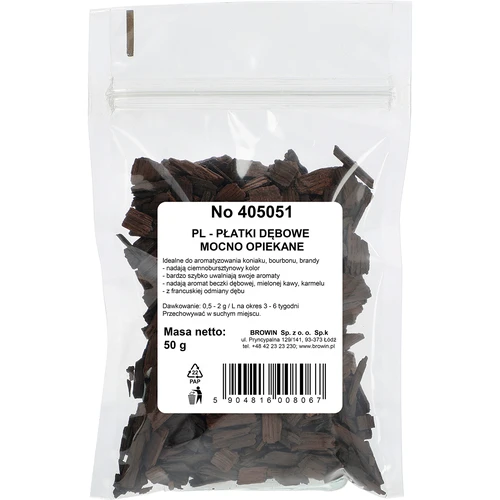Sterk geroosterde eiken vlokken voor de aromatisering van alcoholen (whisky, bourbon, brandy, cognac, bier), 50 g - 2 ['eiken chips', ' sterk geroosterde eiken chips', ' eiken vlokken', ' voor alcohol', ' toevoegingen voor alcohol', ' smaaktoevoegingen', ' geroosterde eiken vlokken', ' sterk geroosterde eiken chips', ' aromatisering van wijnen', ' aromatisering van bieren', ' aromatisering van alcohol', ' eiken vlokken 50 g', ' eiken snippers']