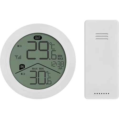 Termometr elektroniczny marki Soens - z czujnikiem zewnętrznym, okrągły biały