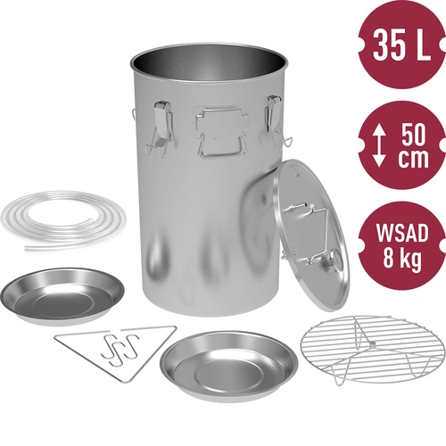 Thuisrokerij in een pot, 35 L, voor op het gasfornuis  - 1 ['rokerij in een pot', ' rokerij op het fornuis', ' roken op gas', ' manier van vlees roken', ' worst roken', ' vis roken', ' kaas roken', ' roken thuis', ' roken zonder rook', ' gerookte zalm', ' gerookte kip', ' gerookte karper', ' thuisrokerij', ' roken thuis', ' rokerij in een pot 35 L', ' grote rokerij in een pot', ' hoge rokerij', ' moderne rokerij', ' welke rokerij te kopen']