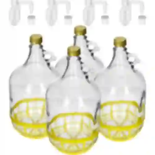 4 x Dame 5L met kurk, fermentatiebuis, dop en mand