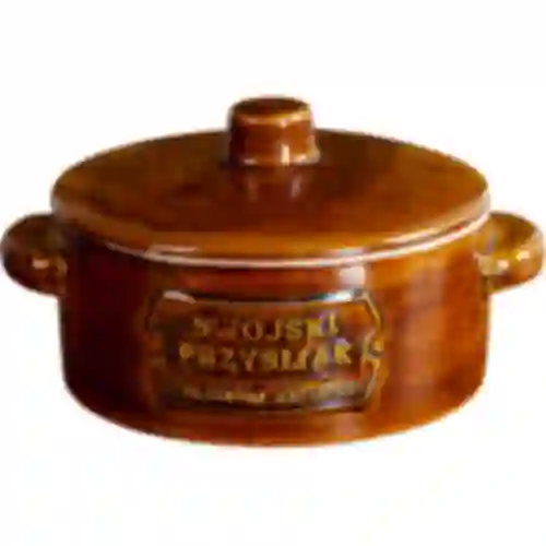 Aardewerk - pot voor reuzel, rond met deksel, 1 L