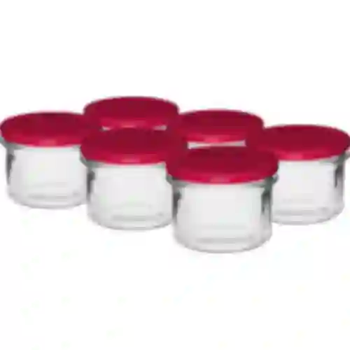 Eenvoudige pot 235 ml (fi82) met bordeauxrood deksel 6 stuks