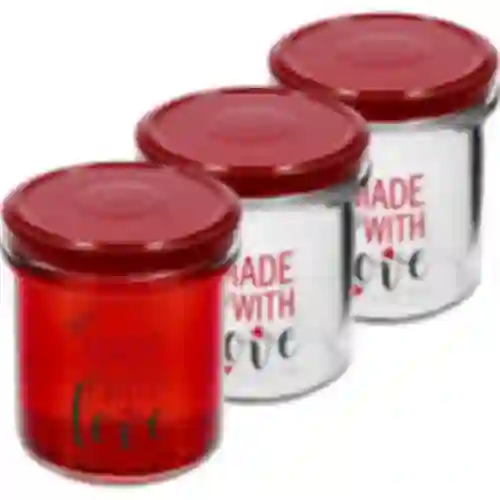Eenvoudige pot 346ml fi 82 met kleurrijke opdruk "Made With Love" en bordeauxrood deksel, 3 stuks