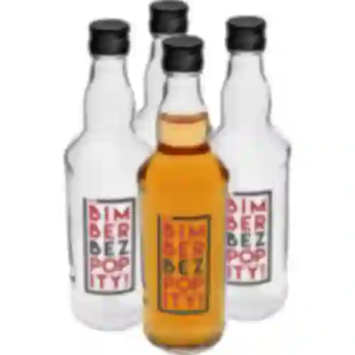 Fles 0,5 L met dop en 2-kleurige opdruk Bimber Zonder Chaser - 4 stuks