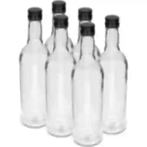 Fles 500 ml Slank, met zwarte dop, voor wodka, 6 stuks