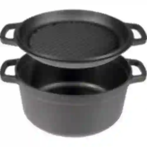 Gietijzeren pan met koekenpan, 5 L + 1 L