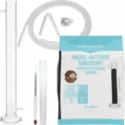 Glazen filtratiekolom in set met alcoholmeter, siliconenslang en kokosnootkool