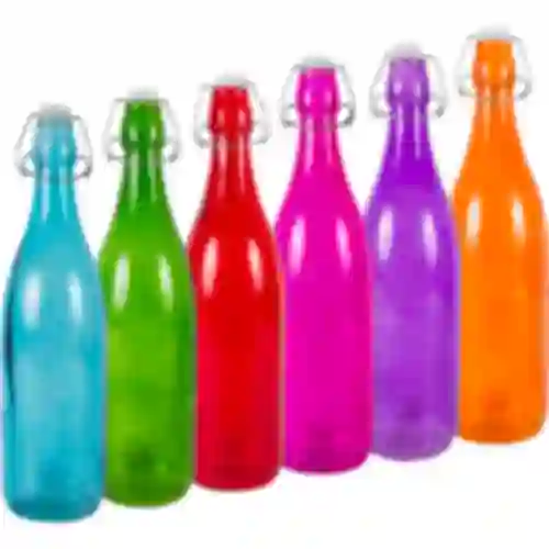 Glazen fles 1 L met luchtdichte sluiting - in verschillende kleuren
