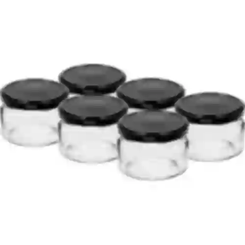 Lage pot 200ml - met zwarte deksel fi 82/6, 6 stuks