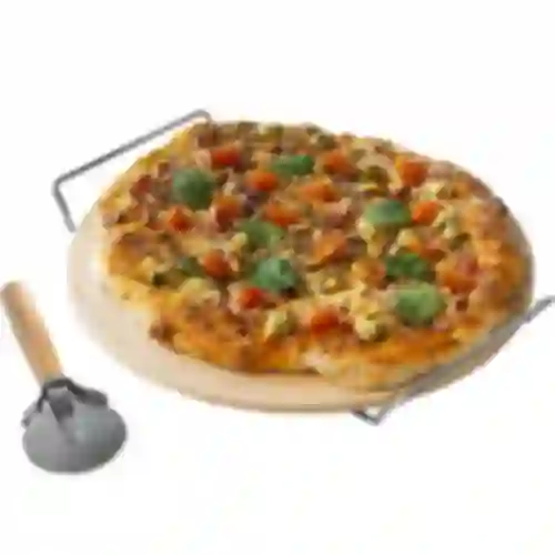 Pizzasteen met handvat en mesje, van cordieriet, rond 33 cm