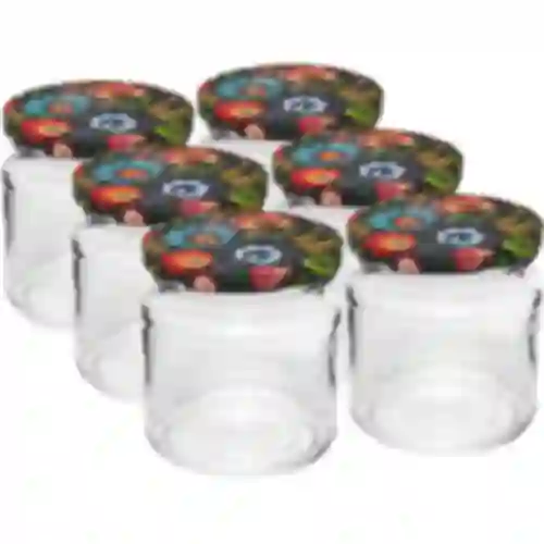 Pot met een inhoud van 212 ml, met gekleurde deksels ø 66.