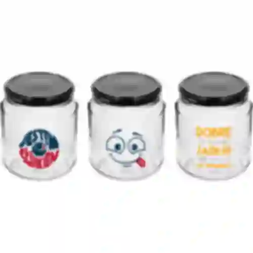 Pot TO 580ml fi 82 met kleurrijke opdruk en zwarte deksel, 3 stuks.