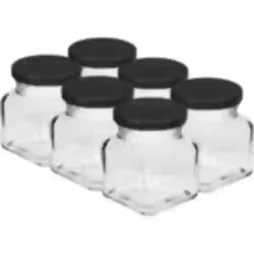 Pot twist off 120ml - Vier hoeken fi 53 met zwart deksel, 6 stuks
