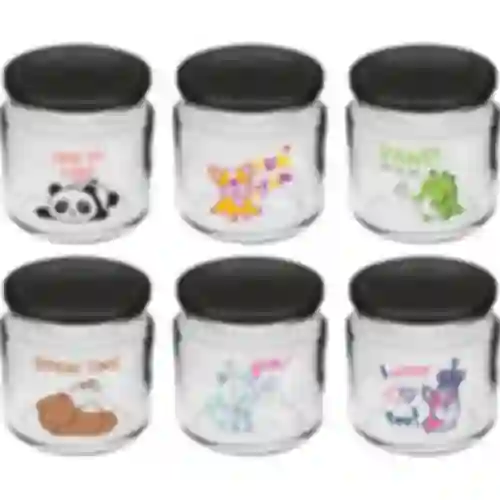 Pot voor kinderen twist off 212ml met opdruk en deksel fi 66/4, 6 stuks