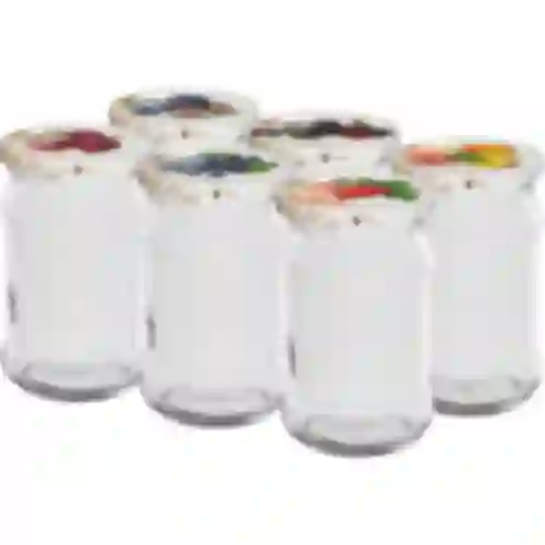 Potten 300 ml met gekleurd deksel fi 66 - 6 stuks