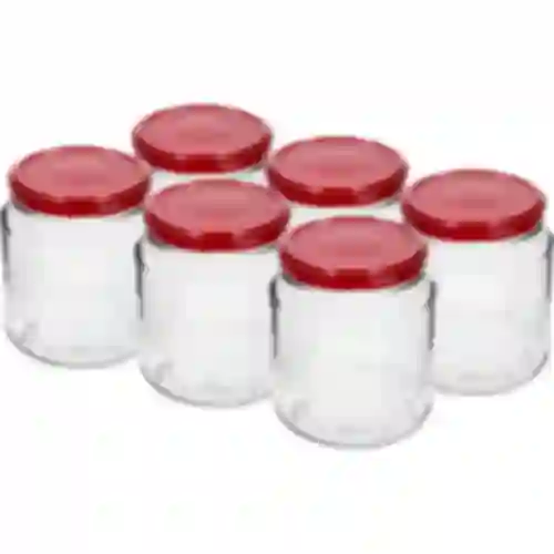 Twist-off pot, dikke 580ml met bordeauxrood deksel fi82/6, 6 stuks