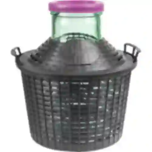 Wijnballon 10 L met brede hals in plastic mand