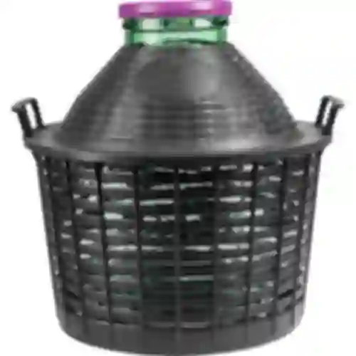 Wijnballon 20 L met brede hals in plastic mand