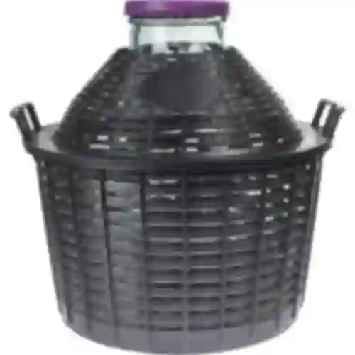 Wijnballon 25 L met brede hals in plastic mand