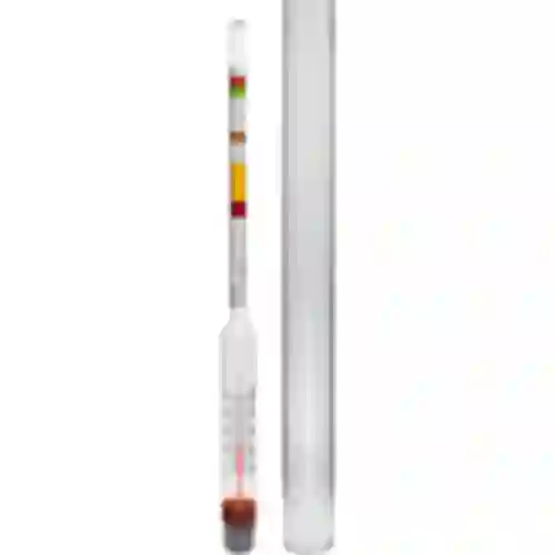 Wijnmeter met thermometer in onbreekbare buis