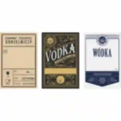 Zelfklevende labels 60x90 mm op flessen, wodka, 3 ontwerpen 20 stuks
