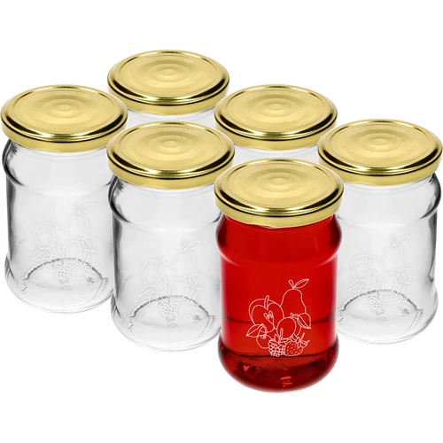 TO pot 300ml met opdruk - mix van fruit en deksel fi66/4 - 6 stuks  - 1 ['potten met opdruk', ' decoratieve potten', ' potten met deksels', ' potten voor conserven', ' elegante potten', ' potten voor jam', ' pot met opdruk', ' pot met afbeelding', ' potten voor conserven', ' potten voor voorraadkast', ' TO pot', ' twist-off pot']