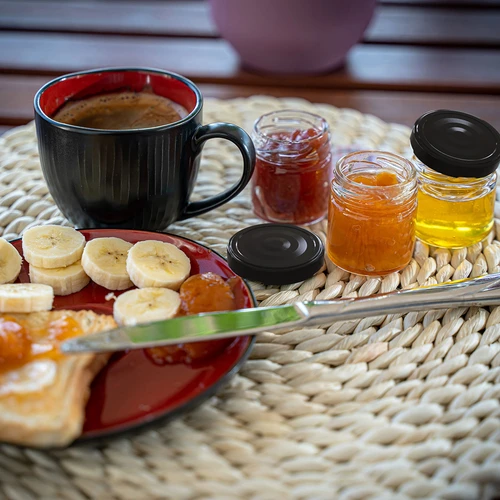 TO pot 40 ml met gekleurde deksel fi 43 - 10 stuks - 7 ['jam pot', ' pot met decoratieve deksel', ' TO pot', ' pot 40 ml', ' potjes voor honing']