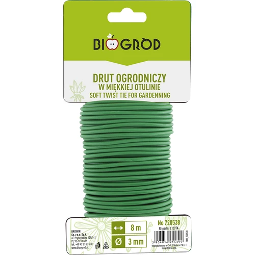 Tuindraad in zachte coating 8m x 3mm  - 1 ['tuindraad', ' groene draad', ' dunne tuindraad', ' flexibele tuindraad', ' draad met coating', ' PVC-draad', ' gegalvaniseerde draad', ' groene draad', ' bevestigingsdraad', ' spandraad', ' trekdraad', ' gecoate draad']