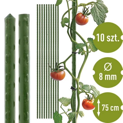Tuinstokken Bioogród – gecoat staal, 0,75 m, fi 8 mm, 10 stuks  - 1 ['tuinstok', ' plantenstok', ' plantensteun', ' tuinsteun', ' metalen tuinsteunen', ' steun voor klimplanten', ' steunen voor klimplanten', ' metalen steunen voor bloemen', ' gecoate metalen stokken', ' gecoate plantenstok', ' rechte stalen stok', ' tuinaccessoires', ' hoe zorg je voor planten', ' aanbevolen stokken voor planten', ' groene stok', ' gecoate stalen stokken']