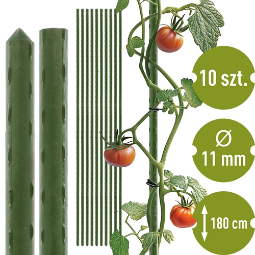 Tuinstokken Bioogród – gecoate stalen, 1,8 m, fi 11 mm, 10 stuks  - 1 ['tuinstok', ' plantenstok', ' plantensteun', ' tuinsteun', ' metalen tuinsteunen', ' steun voor klimplanten', ' steunen voor klimplanten', ' metalen steunen voor bloemen', ' gecoate metalen stokken', ' gecoate plantenstok', ' rechte stalen stok', ' tuinaccessoires', ' hoe zorg je voor planten', ' aanbevolen stokken voor planten', ' groene stok', ' gecoate stalen stokken']