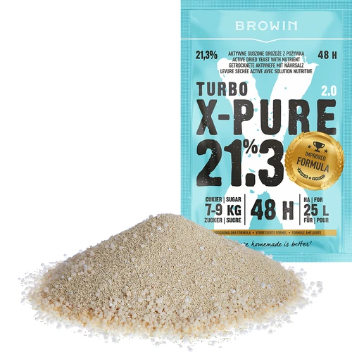 Turbo Gist X-Pure 21,3% 48h, 25 L - 3 ['distilleergist', ' suikerbieten', ' voor hooggradige stellingen', ' voor suikerstellingen', ' voor fruitstellingen', ' voor graanstellingen', ' hoog alcoholpercentage', ' turbo gist', ' distillatie', ' meer dan 21%', ' snelle fermentatie', ' Browin gist', ' voor moonshine', ' 21% gist', ' pure gist', ' alco gist', ' alko gist', ' sterke gist']