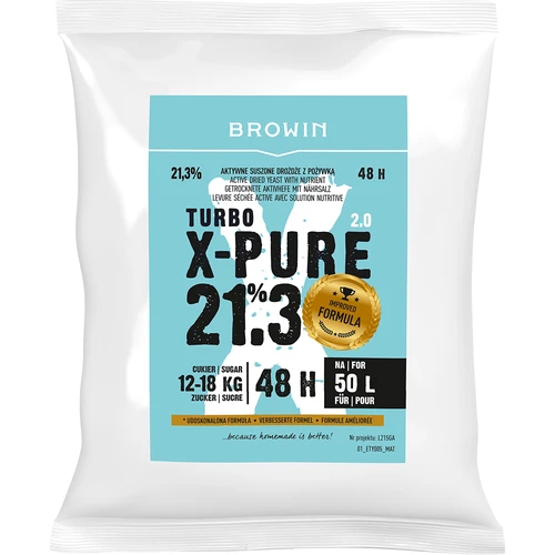 Turbo Gist X-Pure 21,3%, 50 L  - 1 ['distilleergist', ' gist voor alcohol', ' turbo gist', ' pure gist', ' gist 21', '3%', ' gist voor brouwsel', ' voor zelfgemaakte alcohol', ' distilleergist voor 50 L', ' brouwsel 50 L', ' zuivere fermentatie', ' suikerbrouwsels', ' voor hoogalcoholische brouwsels', ' voor suikerbrouwsels', ' hoog alcoholpercentage', ' distillatie', ' meer dan 21%', ' snelle fermentatie', ' Browin gist', ' gist 21%', ' alco gist', ' alko gist', ' sterke gist', ' zuivere fermentatie']
