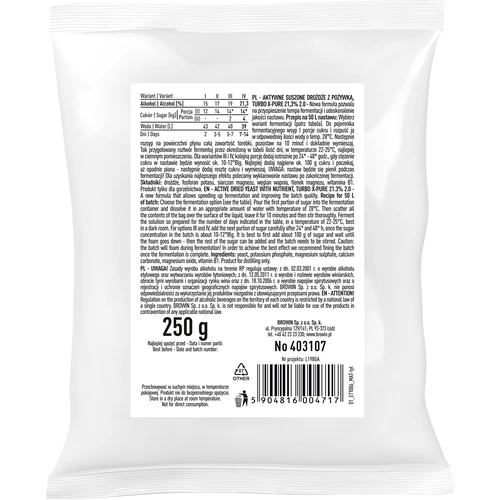 Turbo Gist X-Pure 21,3%, 50 L - 2 ['distilleergist', ' gist voor alcohol', ' turbo gist', ' pure gist', ' gist 21', '3%', ' gist voor brouwsel', ' voor zelfgemaakte alcohol', ' distilleergist voor 50 L', ' brouwsel 50 L', ' zuivere fermentatie', ' suikerbrouwsels', ' voor hoogalcoholische brouwsels', ' voor suikerbrouwsels', ' hoog alcoholpercentage', ' distillatie', ' meer dan 21%', ' snelle fermentatie', ' Browin gist', ' gist 21%', ' alco gist', ' alko gist', ' sterke gist', ' zuivere fermentatie']