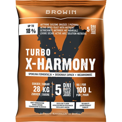 Turbo X-Harmony Gist 18%, 100 L, 360g  - 1 ['distilleergist', ' gist voor alcohol', ' turbo gist', ' harmony gist', ' gist 18%', ' gist voor brouwsel', ' voor zelfgemaakte alcohol', ' distilleergist voor 100 liter', ' brouwsel 100L', ' zuivere fermentatie', ' suikerbrouwsels', ' voor brouwsels', ' voor suikerbrouwsels', ' rustige fermentatie', ' aangename geur tijdens fermentatie', ' stabiele fermentatie', ' gemakkelijk klaren', ' distillatie', ' gist x', ' Browin gist', ' gist 18%', ' alco gist', ' alko gist', ' aanbevolen gist', ' gist van hoge kwaliteit', ' gedroogde gist met voedingsstof', ' gemakkelijk klaren van brouwsel']
