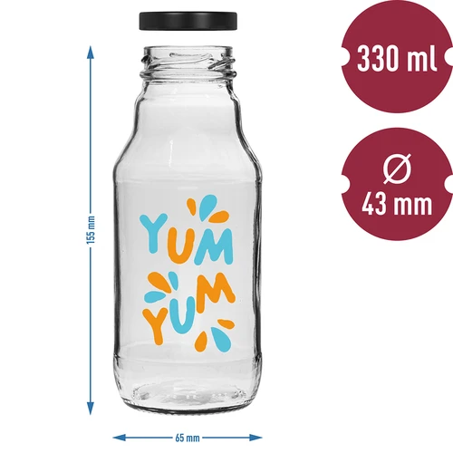 Twist-off fles 330 ml met dop fi43 en kleurrijke opdruk - 6 stuks - 6 ['Kubuś fles', ' kinderfles', ' fles met opdruk', ' fles voor sap', ' fles voor tomatenpuree', ' fles voor siroop', ' fles 330 ml', ' fles met dop', ' fles met klik', ' fles voor smoothie']