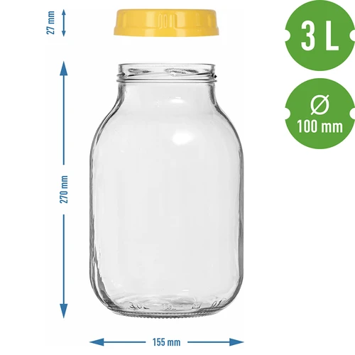 Twist-off pot 3 L en kunststof deksel fi 100, met handvat - 7 ['pot', ' glazen pot', ' glazen pot', ' pot met deksel', ' pot voor het inmaken van augurken', ' pot voor augurken', ' pot voor likeuren', ' pot voor likeuren', ' pot met handvat', ' deksel met handvat', ' praktische pot', ' pot met handvat', ' mooie pot', ' welke pot te kopen']