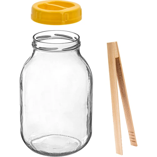 Twist-off pot 3 L, tang en kunststof deksel fi 100, met handvat - 2 ['pot', ' glazen pot', ' glazen pot met deksel', ' pot met deksel', ' pot voor het inmaken van augurken', ' pot voor augurken', ' pot voor likeuren', ' pot voor likeuren', ' pot met handvat', ' deksel met handvat', ' praktische pot', ' pot met handvat', ' mooie pot', ' welke pot te kopen', ' pot met tang', ' pot voor augurken', ' pot voor ingelegde augurken']
