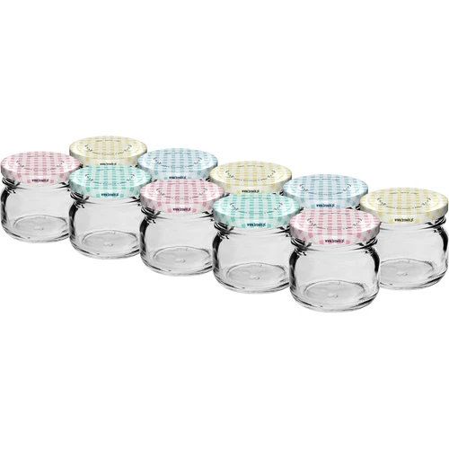 Twist-off pot 30 ml met gekleurde deksel fi 43 - 10 stuks  - 1 ['potjes', ' kleine potjes', ' potje', ' glazen pot', ' glazen potjes', ' pot met deksel', ' potjes voor conserven', ' pot voor wecken', ' potjes voor wecken', ' potjes voor kruiden', ' pot voor jam', ' pot voor confituur', ' pot voor honing', ' potje voor honing']