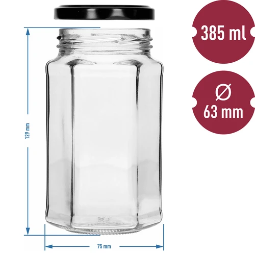 Twist-off pot 385ml met zwart deksel fi 63, 6 stuks. - 7 ['decoratieve potten', ' potten', ' potten met deksels', ' potten voor conserven', ' elegante potten', ' potten voor jam', ' potten voor conserven', ' potten voor de voorraadkast', ' set potten', ' potten met deksels', ' bos in een pot', ' decoratieve potten', ' decoratieve pot', ' pot voor vlees', ' vlees in een pot', ' vleeswaren in een pot']