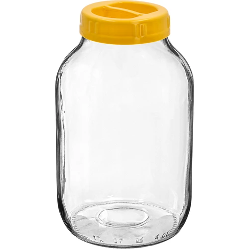Twist-off pot 4 L en kunststof deksel fi 100 met handvat  - 1 ['pot', ' glazen pot', ' glazen pot met deksel', ' pot met schroefdeksel', ' pot voor het inmaken van augurken', ' pot voor augurken', ' pot voor likeuren', ' pot voor likeuren', ' pot met handvat', ' deksel met handvat', ' praktische pot', ' pot met handvat', ' mooie pot', ' welke pot te kopen']