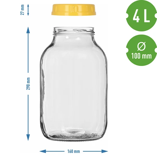 Twist-off pot 4 L en kunststof deksel fi 100 met handvat - 7 ['pot', ' glazen pot', ' glazen pot met deksel', ' pot met schroefdeksel', ' pot voor het inmaken van augurken', ' pot voor augurken', ' pot voor likeuren', ' pot voor likeuren', ' pot met handvat', ' deksel met handvat', ' praktische pot', ' pot met handvat', ' mooie pot', ' welke pot te kopen']