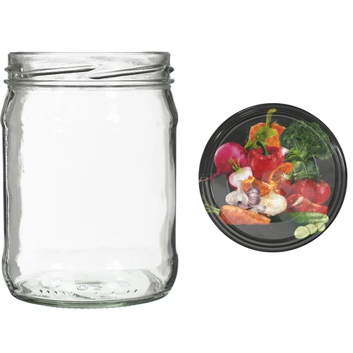 Twist-off pot 500 ml met gekleurd deksel fi82/6 - 6 stuks - 6 ['potten voor fermenteren', ' potten voor conserven', ' potten voor inmaak', ' potten voor compotes', ' set potten met deksels', ' gekleurde deksels']