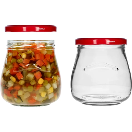Twist-off pot 500ml "Omgekeerde Amfoor" met bordeauxrode deksel fi 82/6, 6 stuks - 6 ['pot', ' amfoorpot', ' pot 500ml', ' set van potten', ' glazen potten', ' potten voor conserven', ' potten voor cosmetica', ' potten 6 stuks', ' glazen pot', ' potten voor jam', ' potten voor confituren', ' potten voor marmelades', ' potten voor vleesconserven', ' potten voor potten', ' potten voor cosmetica']
