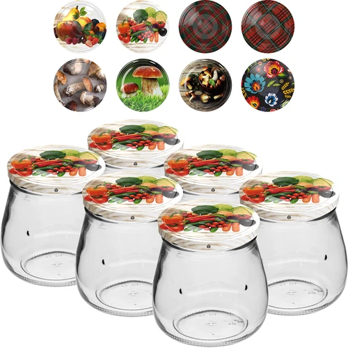 Twist-off pot 500ml "Omgekeerde Amfora" met gekleurde deksel fi 82/6, 6 stuks - 2 ['pot', ' amfora pot', ' pot 500ml', ' set van potten', ' glazen potten', ' pot voor conserven', ' potten voor cosmetica', ' potten 6 stuks', ' glazen pot', ' potten voor jam', ' potten voor confituren', ' potten voor marmelades', ' potten voor vleesconserven', ' potten voor potten', ' potten voor cosmetica']