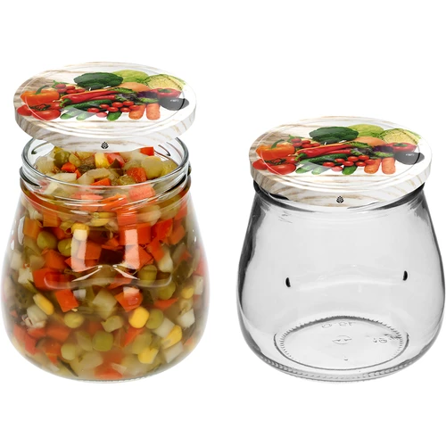 Twist-off pot 500ml "Omgekeerde Amfora" met gekleurde deksel fi 82/6, 6 stuks - 6 ['pot', ' amfora pot', ' pot 500ml', ' set van potten', ' glazen potten', ' pot voor conserven', ' potten voor cosmetica', ' potten 6 stuks', ' glazen pot', ' potten voor jam', ' potten voor confituren', ' potten voor marmelades', ' potten voor vleesconserven', ' potten voor potten', ' potten voor cosmetica']