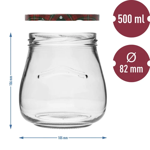 Twist-off pot 500ml "Omgekeerde Amfora" met gekleurde deksel fi 82/6, 6 stuks - 10 ['pot', ' amfora pot', ' pot 500ml', ' set van potten', ' glazen potten', ' pot voor conserven', ' potten voor cosmetica', ' potten 6 stuks', ' glazen pot', ' potten voor jam', ' potten voor confituren', ' potten voor marmelades', ' potten voor vleesconserven', ' potten voor potten', ' potten voor cosmetica']