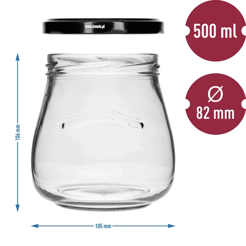 Twist-off pot 500ml "Omgekeerde Amfora" met zwarte deksel fi 82/6, 6 stuks - 9 ['pot', ' amfora pot', ' pot 500ml', ' set van potten', ' glazen potten', ' pot voor conserven', ' potten voor cosmetica', ' potten 6 stuks', ' glazen pot', ' potten voor jam', ' potten voor confituren', ' potten voor marmelades', ' potten voor vleesconserven', ' potten voor potten', ' potten voor cosmetica']