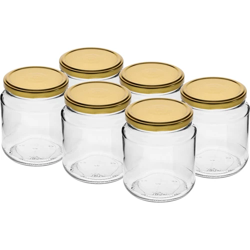 Twist-off pot, dikke 580ml met gouden deksel fi82/6, 6 stuks  - 1 ['potten', ' pot', ' set van potten', ' containers', ' glazen containers', ' opslagpotten', ' keukenpotten', ' glazen potten', ' potten met metalen deksel', ' voedselopslagpotten', ' inmaakpotten', ' potten voor kruiden', ' potten voor koffie', ' potten voor thee', ' vaatwasmachinebestendige potten', ' glazen pot', ' pot met deksel', ' set van potten', ' potten voor jam', ' dikkerd', ' dikke pot']